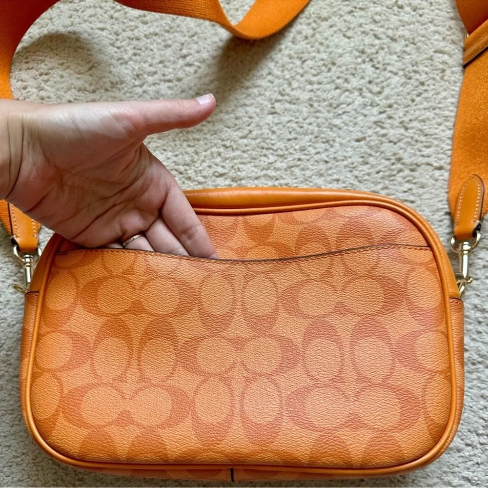 Coach Orange Crossbody Bag with Adjustable Strap and Monogram Pattern - Picture 3 of 7